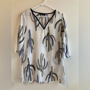 White Carrie Allen Cactus Print Blouse